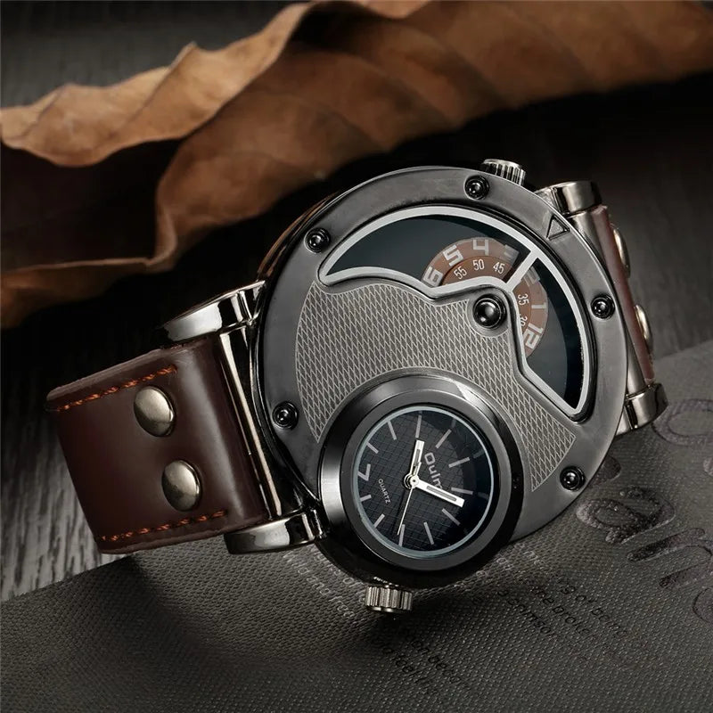 Stylish Two-Zone Luxury Men's Leather Watch