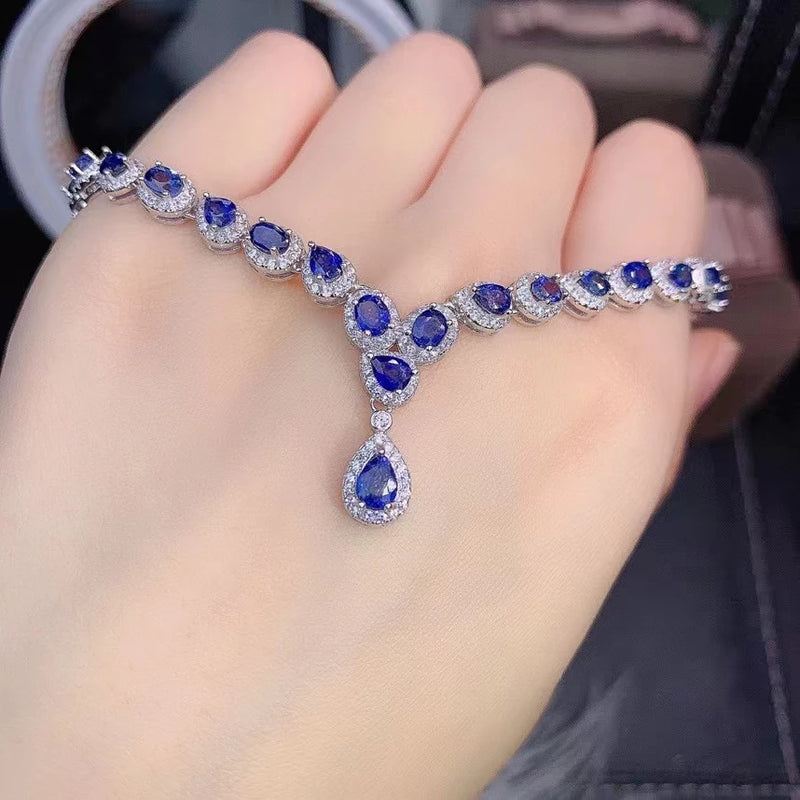 925 Sterling Silver Sri Lankan Sapphire Necklace for Women