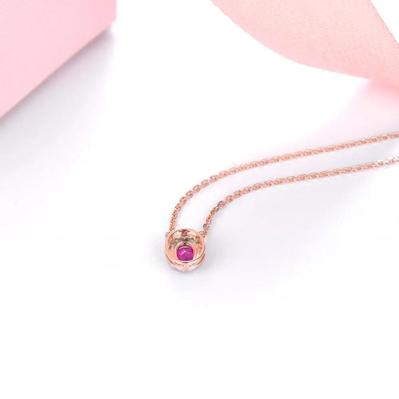 14K Rose Gold Ruby & Diamond Pendant for Women