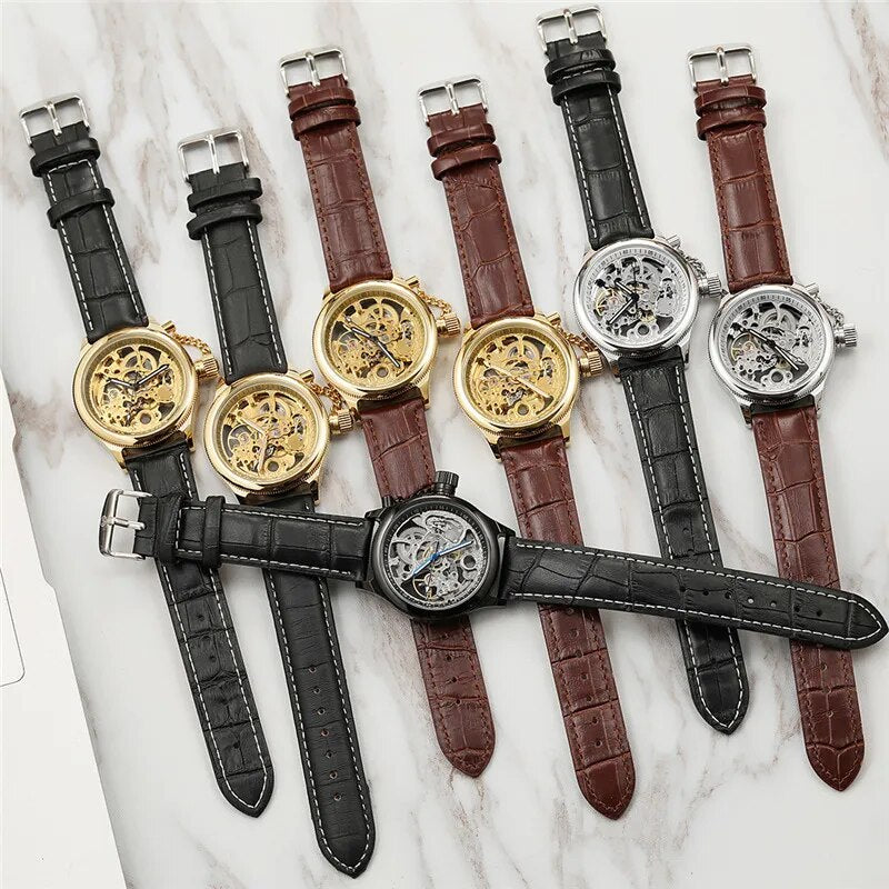 Stainless Steel Automatic Mechanical Skeleton Watch for Men