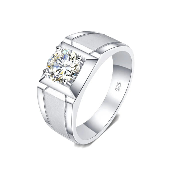 Sterling Silver White Gold Plated 2 Carat Moissanite Ring for Men