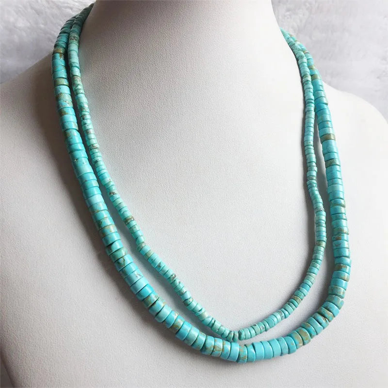 Sterling Silver Blue Turquoise Heishi Necklace Choker.