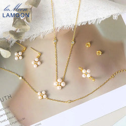 14K Gold Plated Silver Freshwater Pearl Jewelry Set for Women