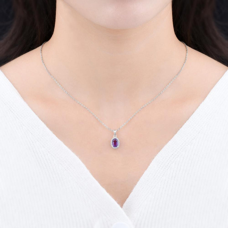 925 Sterling Silver Purple Amethyst Pendant Necklace for Women