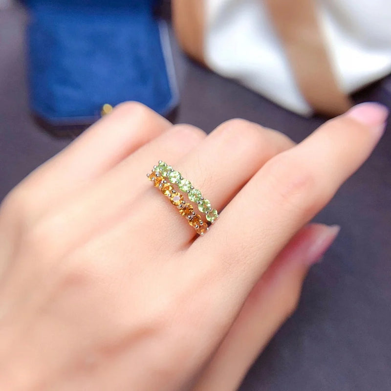 Olivine Ring with Topaz, Simple and Exquisite, for Women