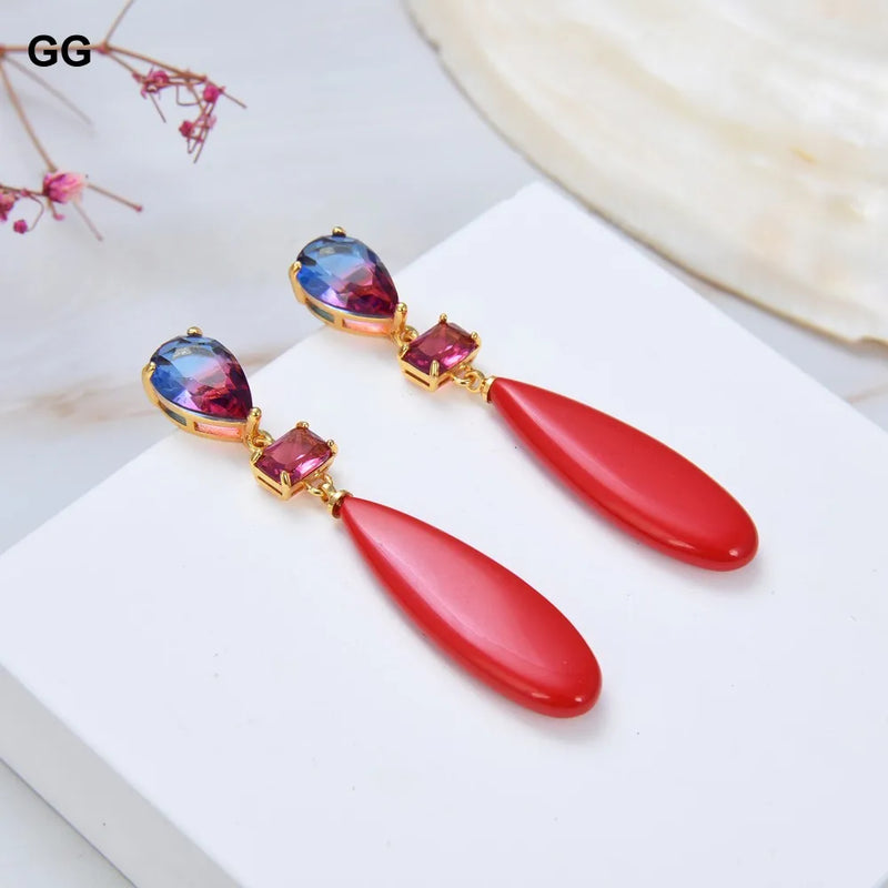 Sterling Silver Natural Multicolor Crystal Red Turquoise Stud Earrings for Women