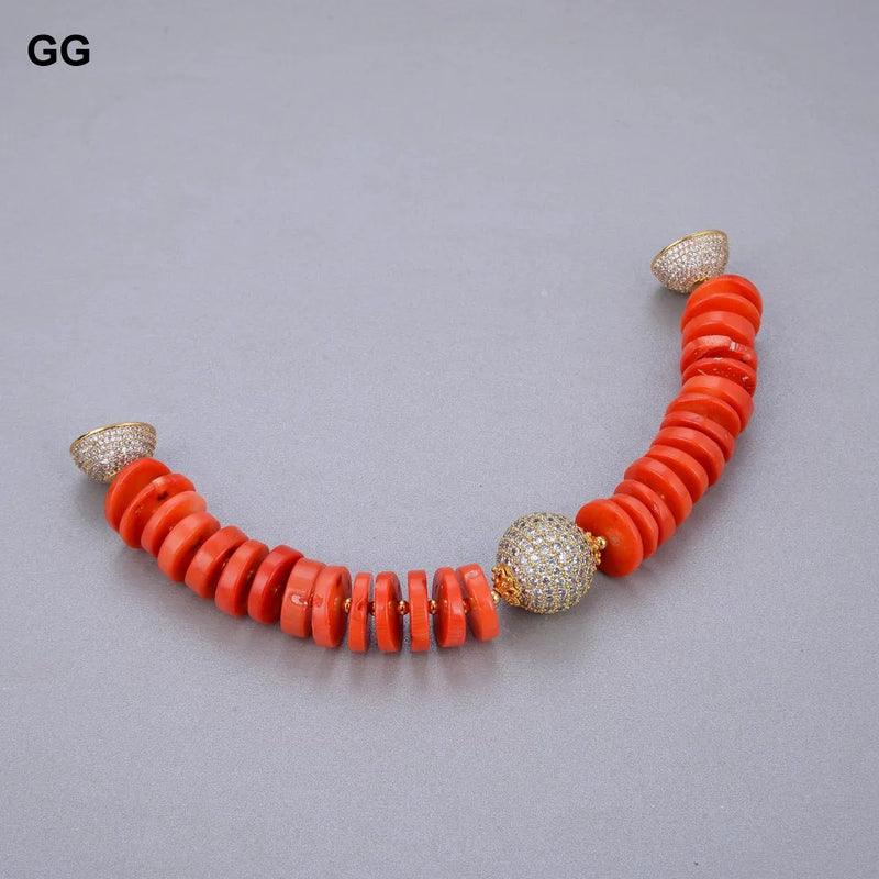 Sterling Silver Orange Space Corals and CZ Ball Bracelet For Women