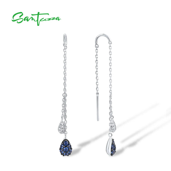 Sterling Silver Blue White Cubic Zirconia Drop Earrings for Women