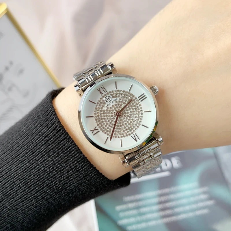 Women's Casual Wristwatch with Rhinestones & Quartz Movement