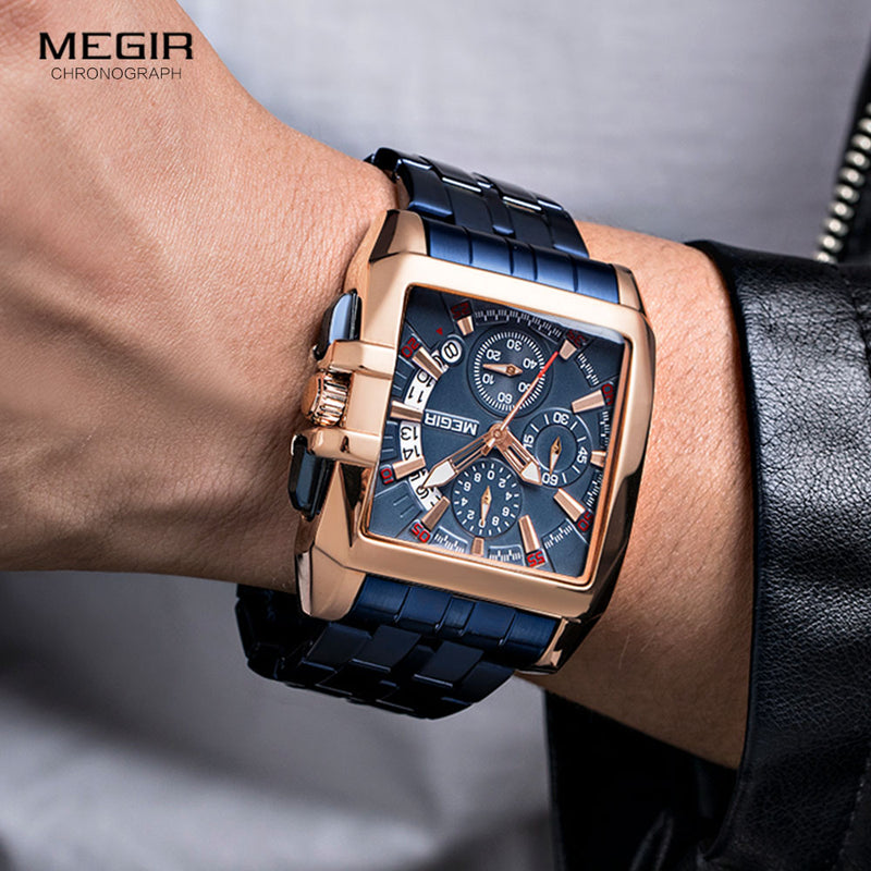 Stainless Steel Blue Rose Gold Luminous Military Sport Watch for Men