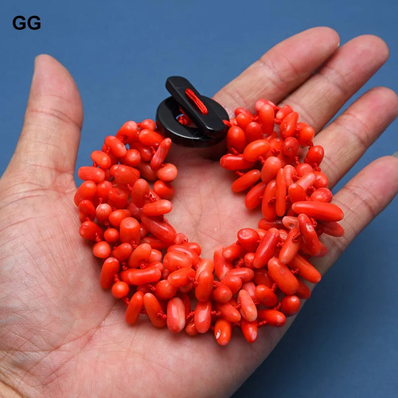 Natural Orange Coral 8 Strand Bracelet for Women