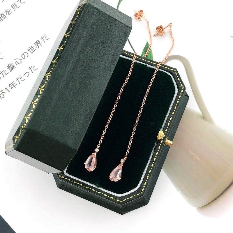 925 Sterling Silver Rose Quartz Dangle Earrings for Women