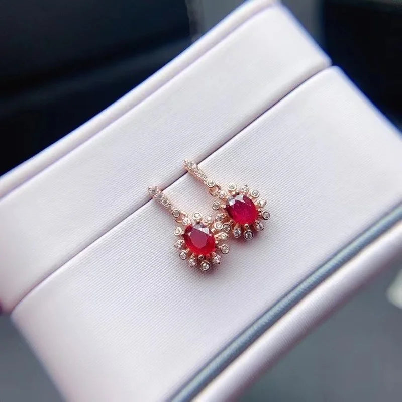 925 Sterling Silver Ruby Stud Earrings for Women