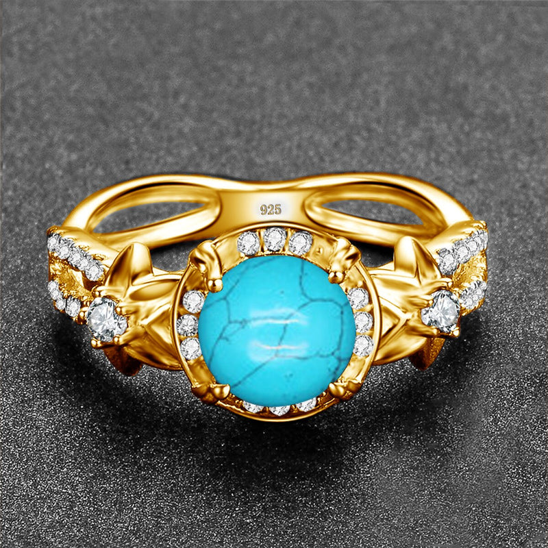 Silver 925 Turquoise Flower Ring for Woman