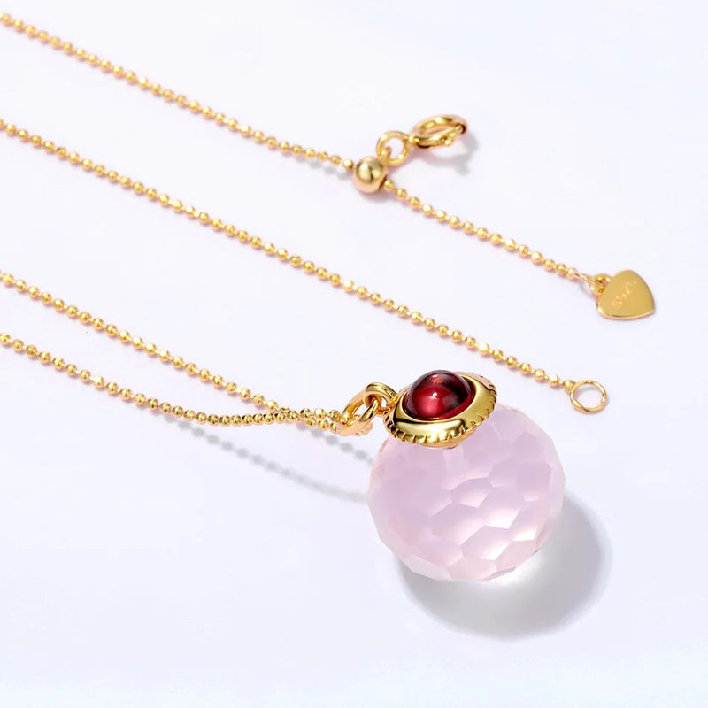 Sterling silver rose quartz and moissanite garnet necklace for women