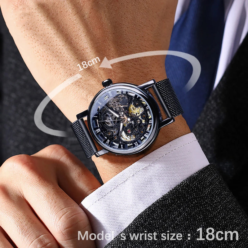 Transparent Leather Strap Skeleton Watch for Men