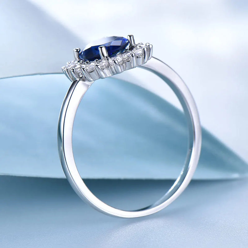 925 Sterling Silver Blue Sapphire Engagement Ring for Women