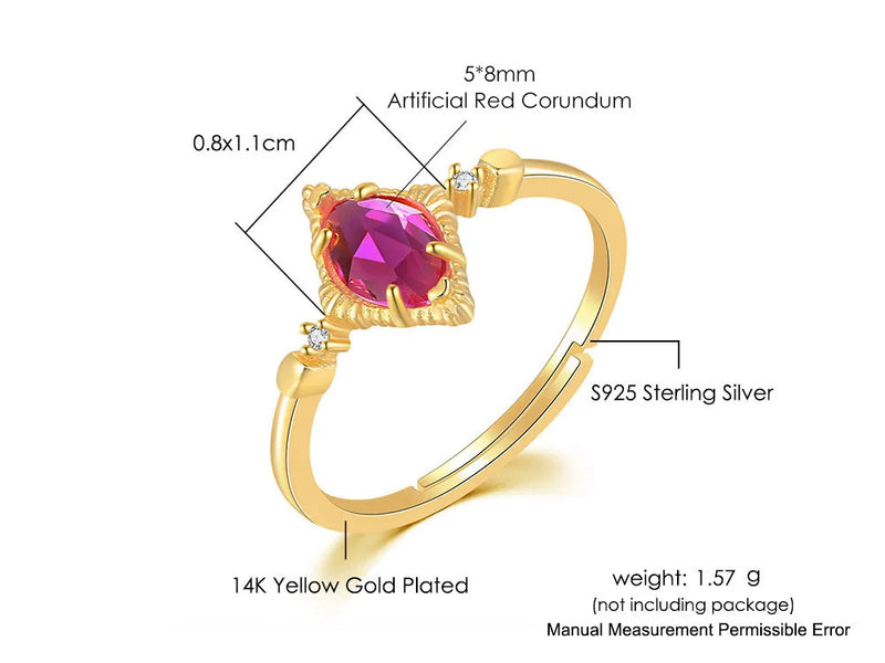 925 Silver 14K Gold Plated Synthetic Corundum Jewelry Set for Women