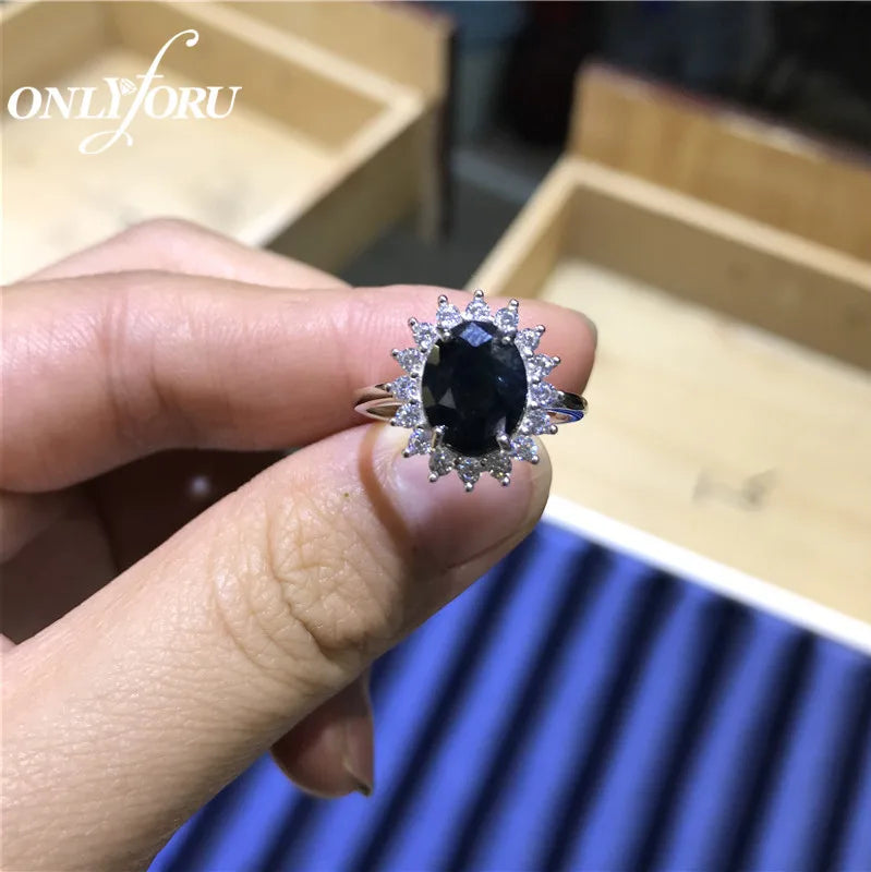 925 Sterling Silver Blue Sapphire Engagement Ring for Women