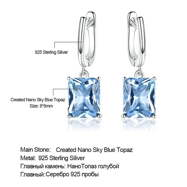 925 Sterling Silver Nano Sky Blue Topaz Earrings for Women