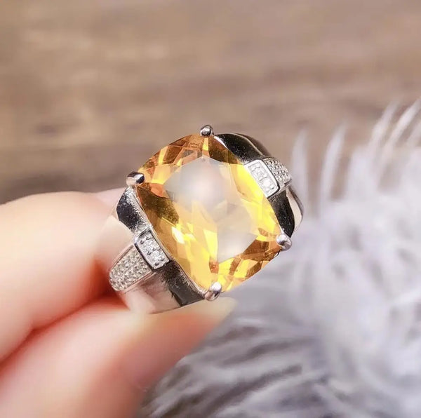 Sterling Silver Citrine Men's Ring, 925, Beautiful Gem from Brazil