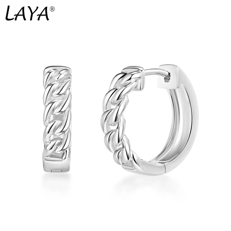 925 Sterling Silver Retro Fashion Chain Hoop Earrings for Women