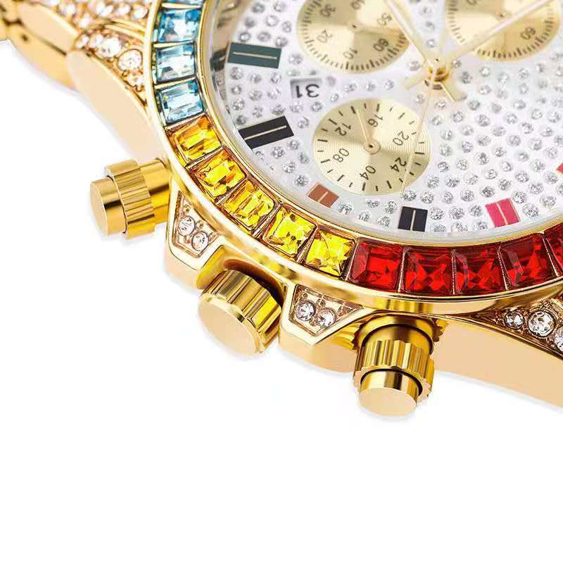 Gold Iced Out Quartz Square Wristwatch for Men & Women