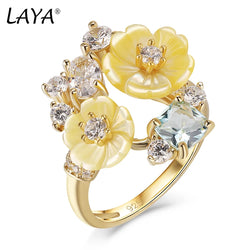 925 Sterling Silver Yellow Shell Flower Ring with Zircon for Women