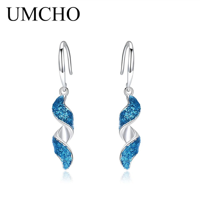 925 Silver Blue Sequins Drop Earrings for Women