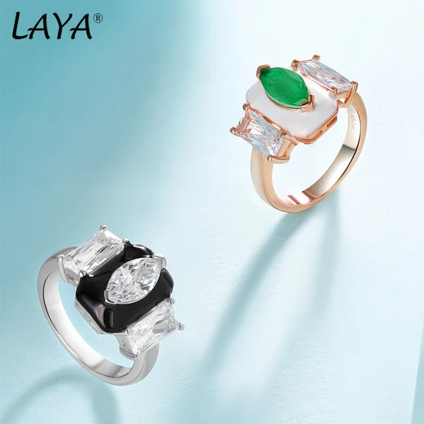 925 Sterling Silver Zircon & Enamel Retro Mood Ring for Women