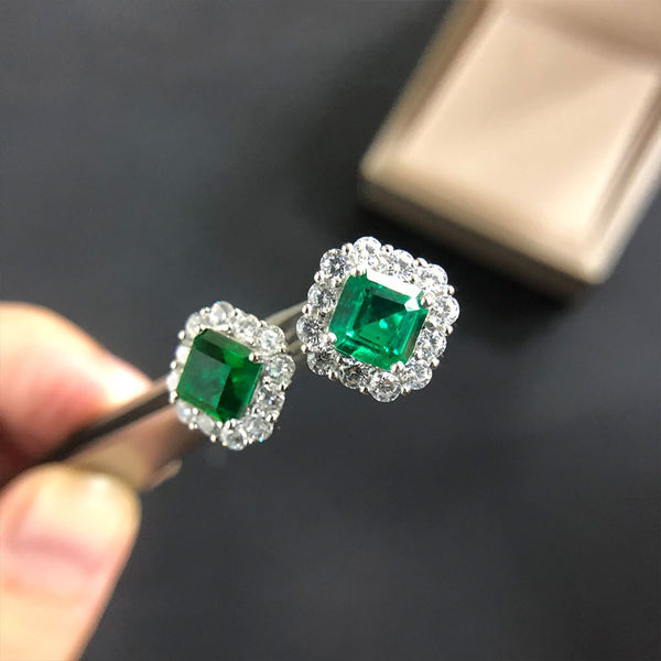 Wong Rain Vintage 925 Sterling Silver Emerald Gemstone Diamonds Ear Studs Cocktail Party Earrings Fine Jewelry Wholesale
