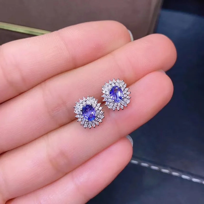 925 Silver Tanzanite Earrings, Two-tone plating, for women