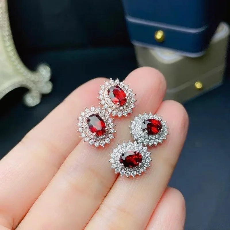 925 Sterling Silver Pyrope Garnet Stud Earrings for Women