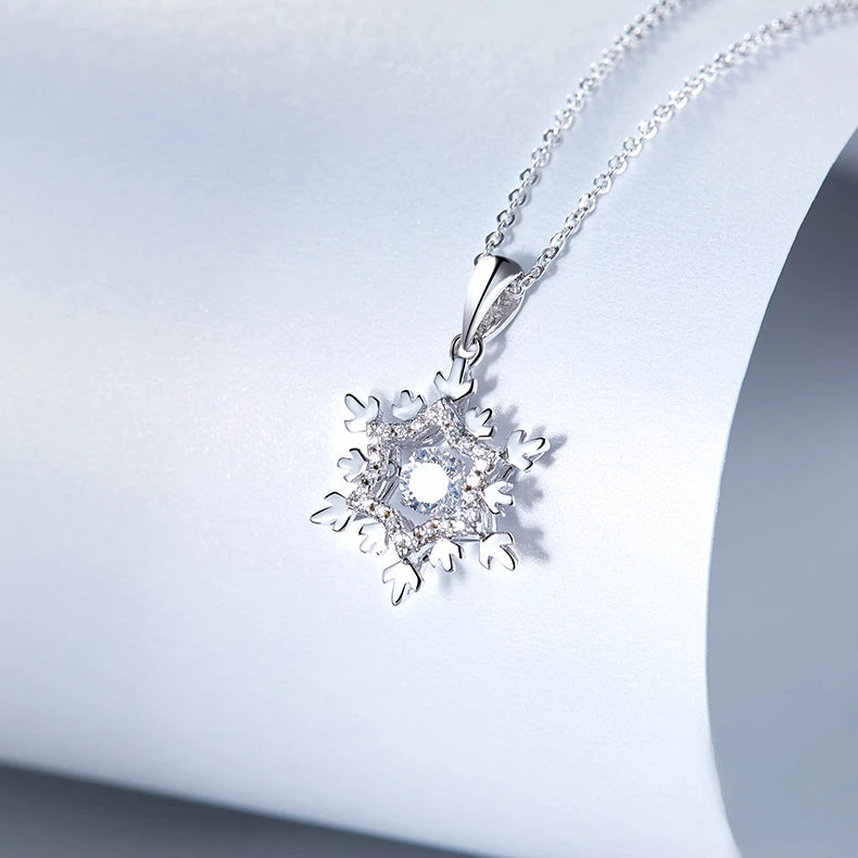 925 Sterling Silver Snowflake Moissanite Pendant Necklace for Women