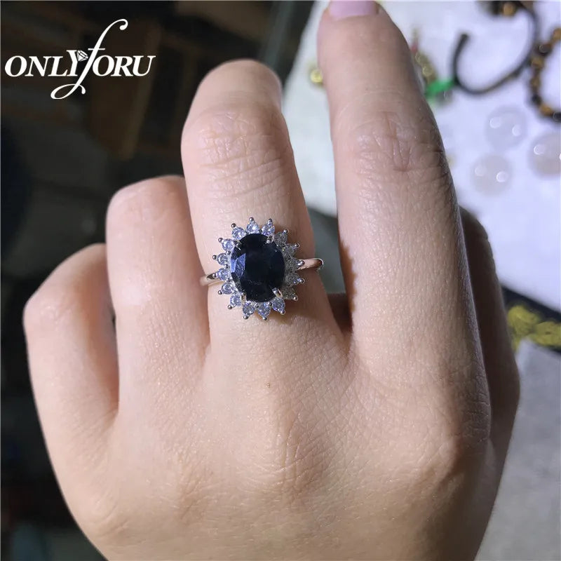 925 Sterling Silver Blue Sapphire Engagement Ring for Women