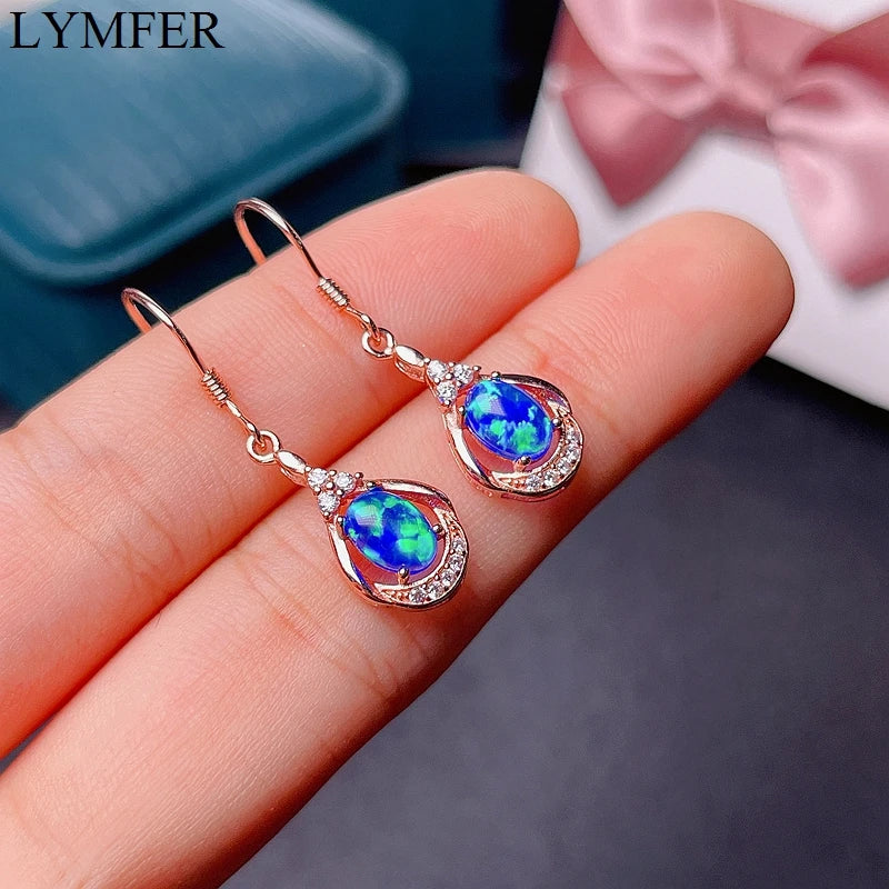 925 Sterling Silver Blue Opal Earrings, exquisite and beautiful, special price for women