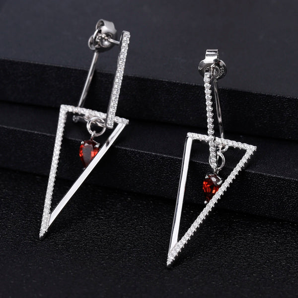 925 Sterling Silver Natural Red Garnet Gemstone Drop Earrings for Women