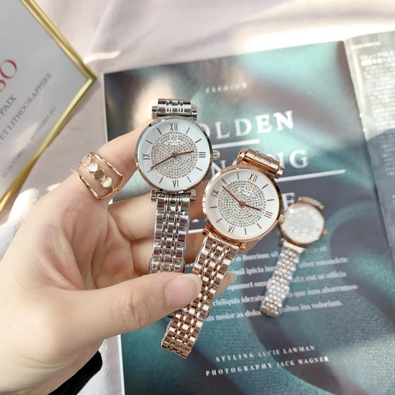 Women's Casual Wristwatch with Rhinestones & Quartz Movement