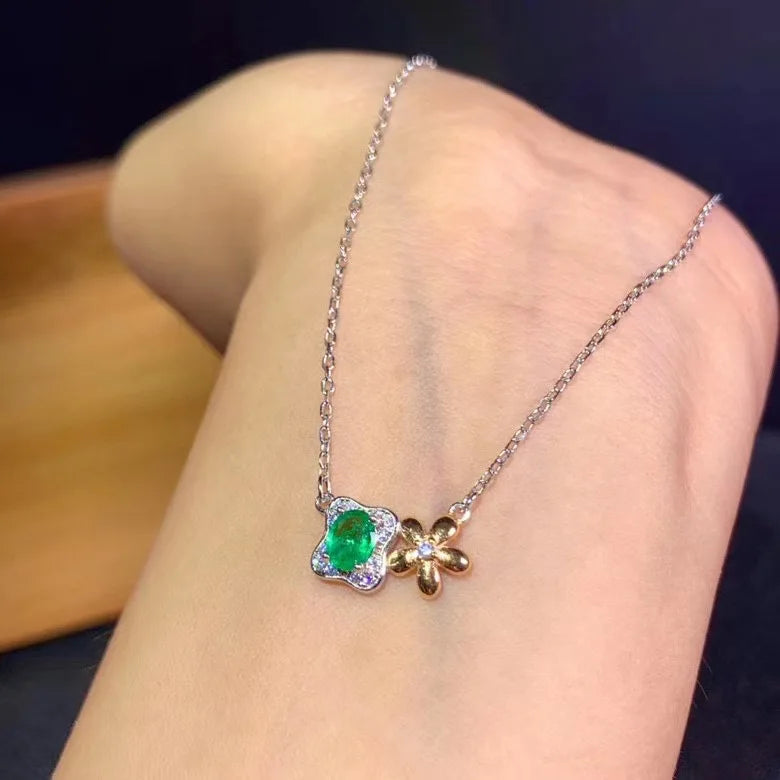 Sterling Silver Gold Plated Emerald Necklace in New Design for Women