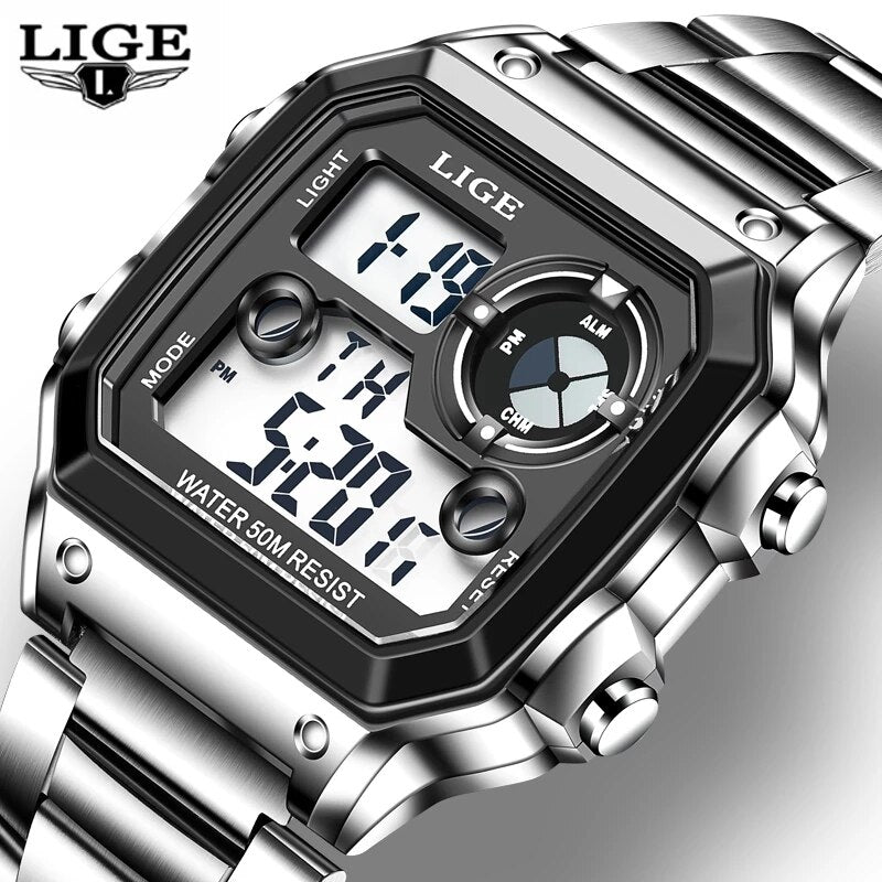 Stainless Steel Digital Military Sport Watch for Men