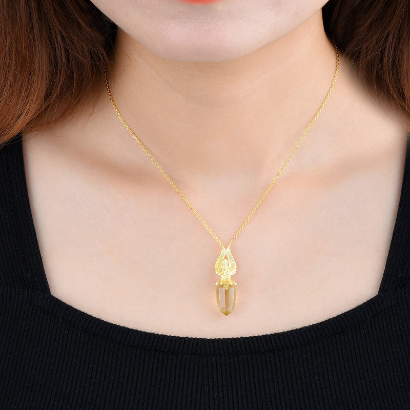 Yellow Gold Plated Sterling Silver Natural Lemon Quartz Pendant 13.20 Carat for Women