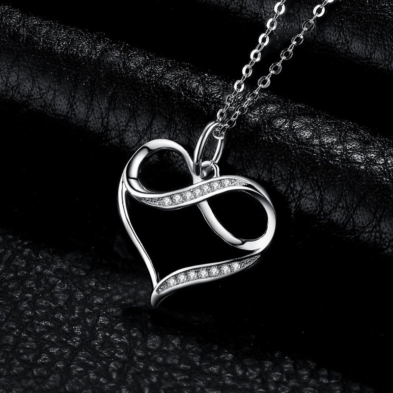 Sterling Silver Simulated Diamond Infinity Knot Heart Pendant Necklace for Women