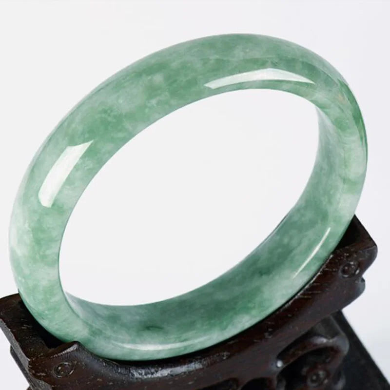 Natural Jade Bangle Bracelet, Hand-Carved for Women