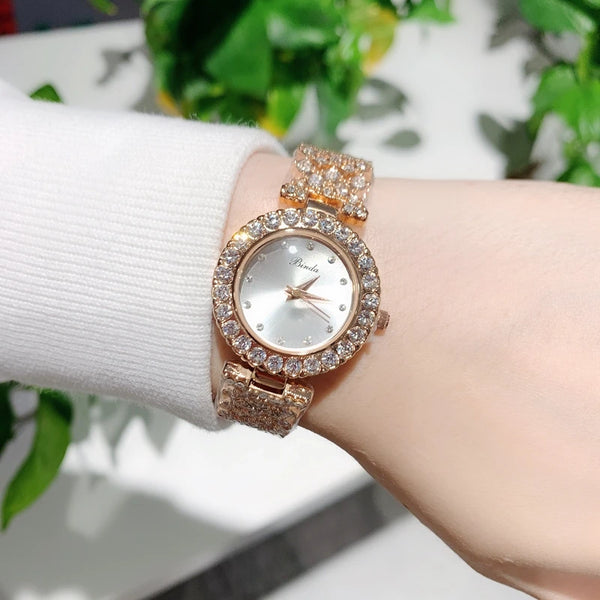 Luxury Steel Fashion Clock Watch with Diamond Accents & Special Design for Women's Dress Wristwear