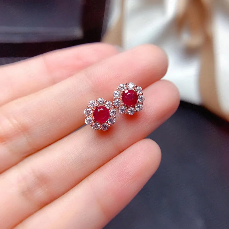 925 Silver Ruby Stud Earrings for Women