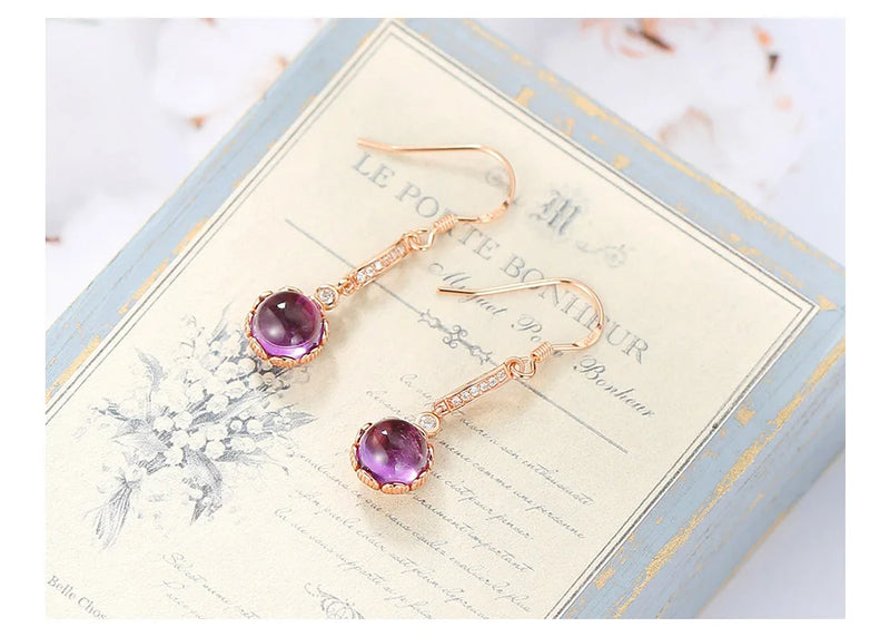 925 Silver Rose Gold Plated Amethyst Drop Earrings for Women