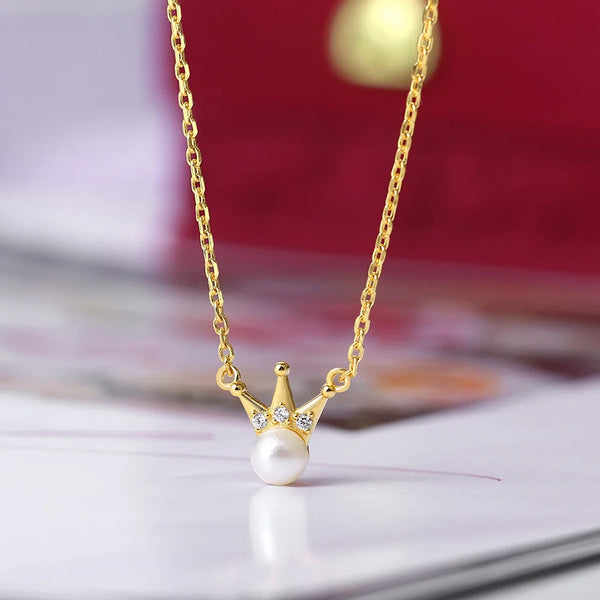 Sterling Silver Gold Plated Natural Freshwater Pearl Crown Jewelry Set for Women