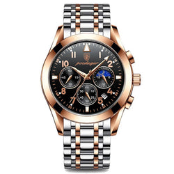 Stainless Steel Quartz Chronograph Watch with Luminous Hands for Men