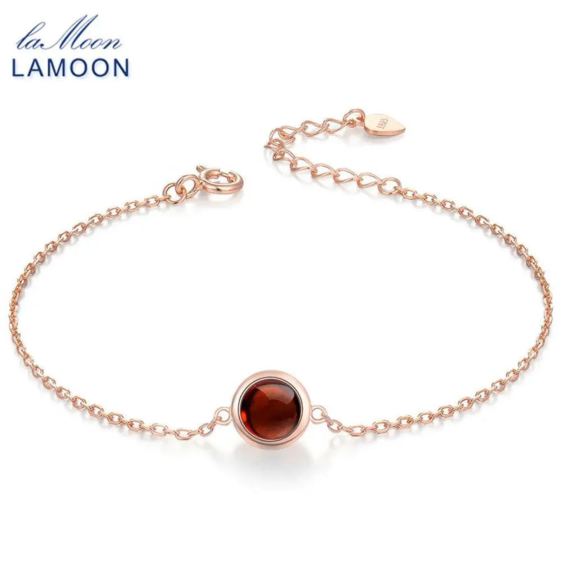 925 Sterling Silver Bracelet with 1.10ct Red Garnet Charm for Women