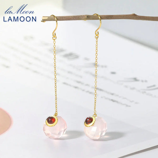 925 Sterling Silver Rose Quartz and Garnet Drop Earrings for Women